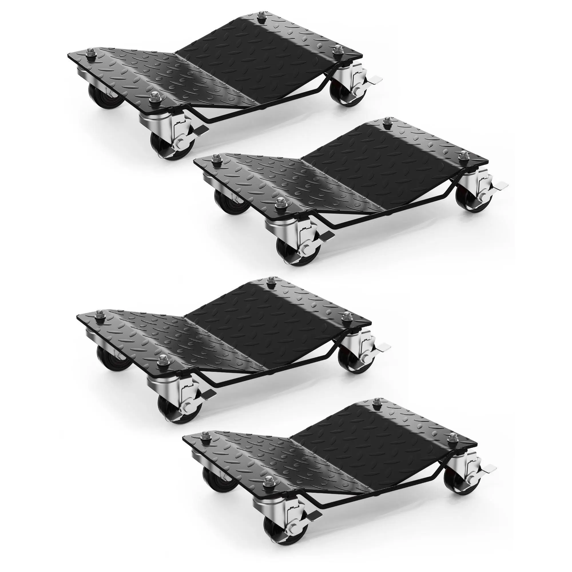 Heavy Duty Car Wheel Dolly Set – 4 Pieces, 1500-4000 lbs Capacity, 360° Rotational Lockable Casters, Ideal for Vehicle Positioning, Trucks, Motorcycles, Auto Repair, Garage
