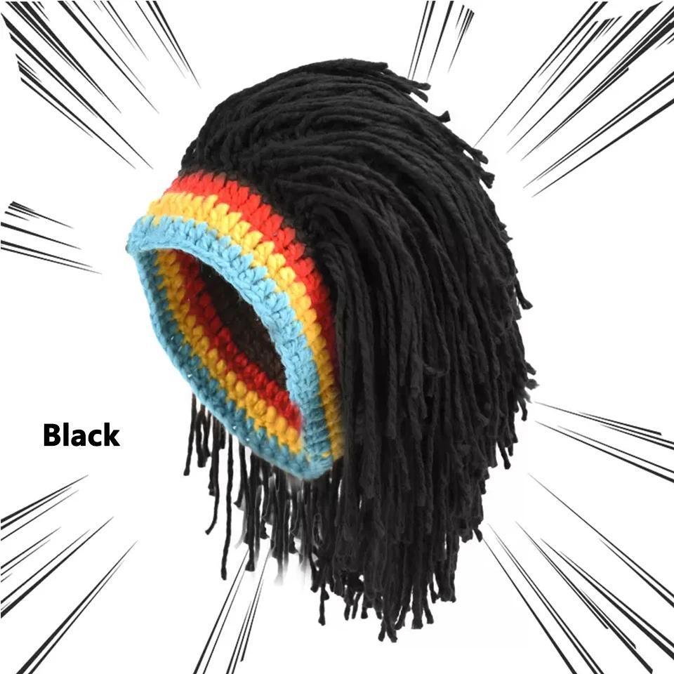 Unisex Synthetic False Braid Dreadlock Wig Beanie Caps Handmade Crochet Hat Gorro Rasta Jamaica African Party Hip Hop Dance Hat