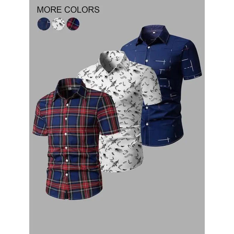 Men's Plaid Short Sleeve Shirt Button Down Collared Summer Check Print Casual Streetwear Top, street style, essential piece, trendy style, everyday wear, must have item, wardrobe staple, wardrobe essential