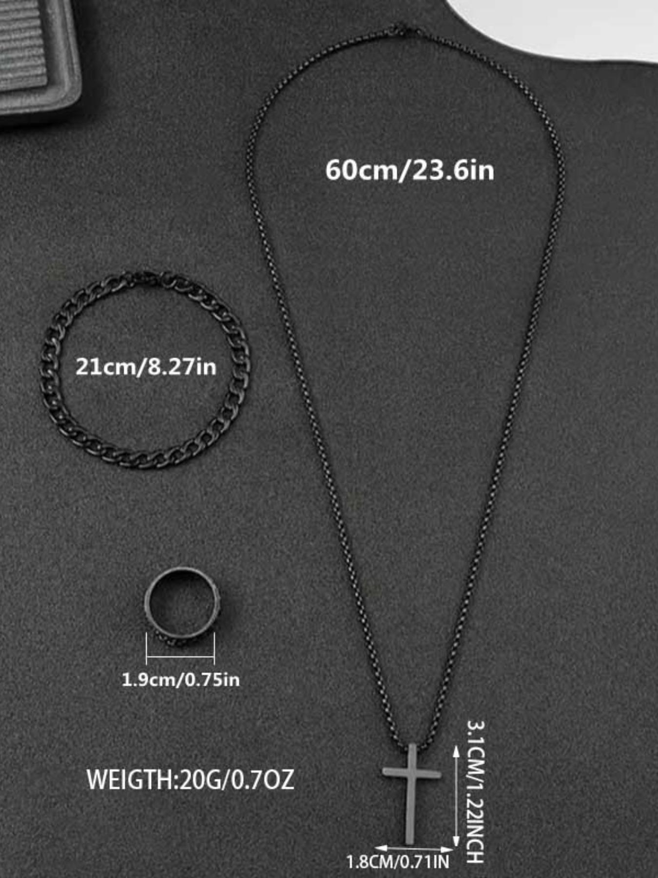 Men's Punk Hip Hop Cross Necklace & Curb Chain Bracelet & Ring, Fashionable Jewelry Set for Party, Daily Decor, Trendy All-match & Exquisite Jewelry for Birthday Gift