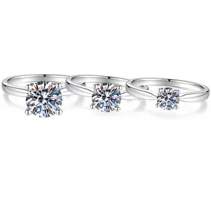 Silver ring wholesale 50 cent 1-carat diamond ring, pure silver jewelry, four claw proposal closed ring
