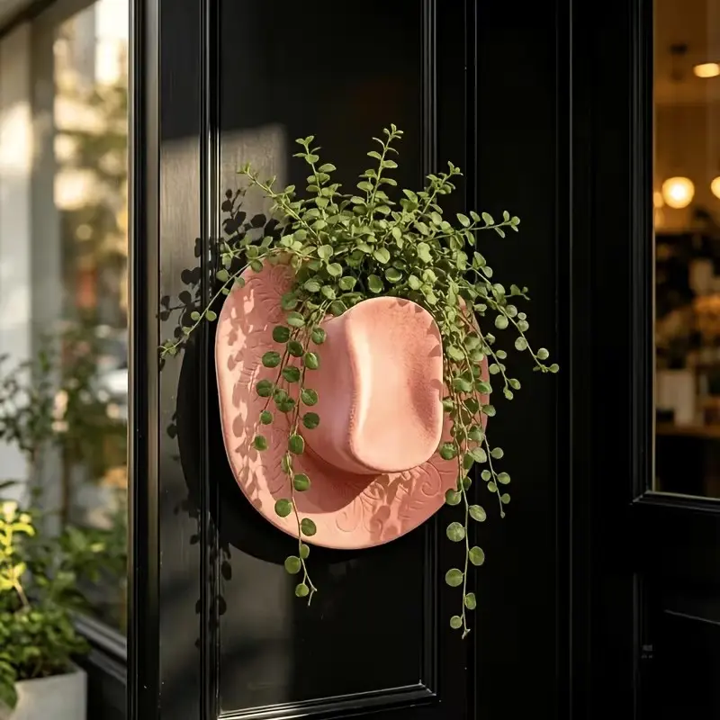 Western Cowboy Hat Resin Vase, Wall-Mounted Decorative Planter, Ideal for Fresh Flowers, Dried Flowers, Plants, Succulents, Western Theme Gift