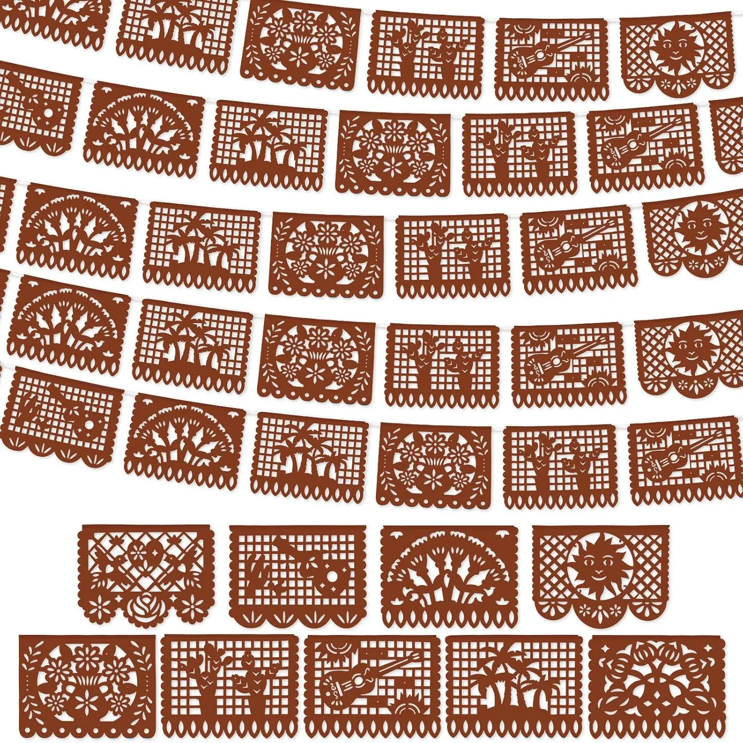 4 Pack 59 ft Mexican Papel Picado Banner,Brown|, Mexican, Banner Wedding Decorations, Cinco De Mayo Supplies