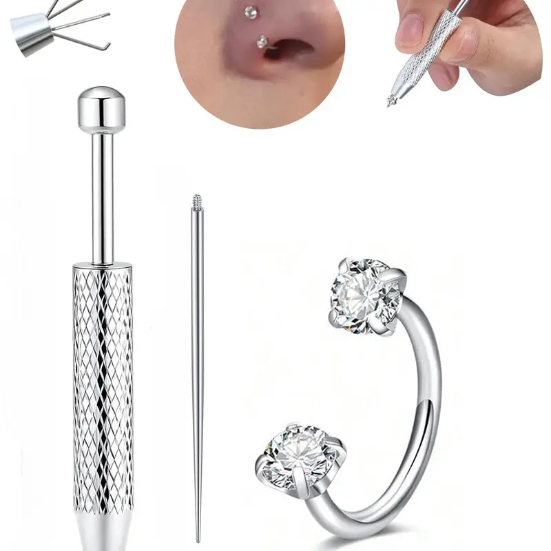 Horseshoe Septum Nose Ring with Piercing Ball Grabber Tool, Nose Piercings, Heart & Star Shaped CZ Internal Threaded Cartilage Piercing Jewelry for Tragus, Helix & Labret, Hypoallergenic Stainless Steel, 18 Gauge 8mm