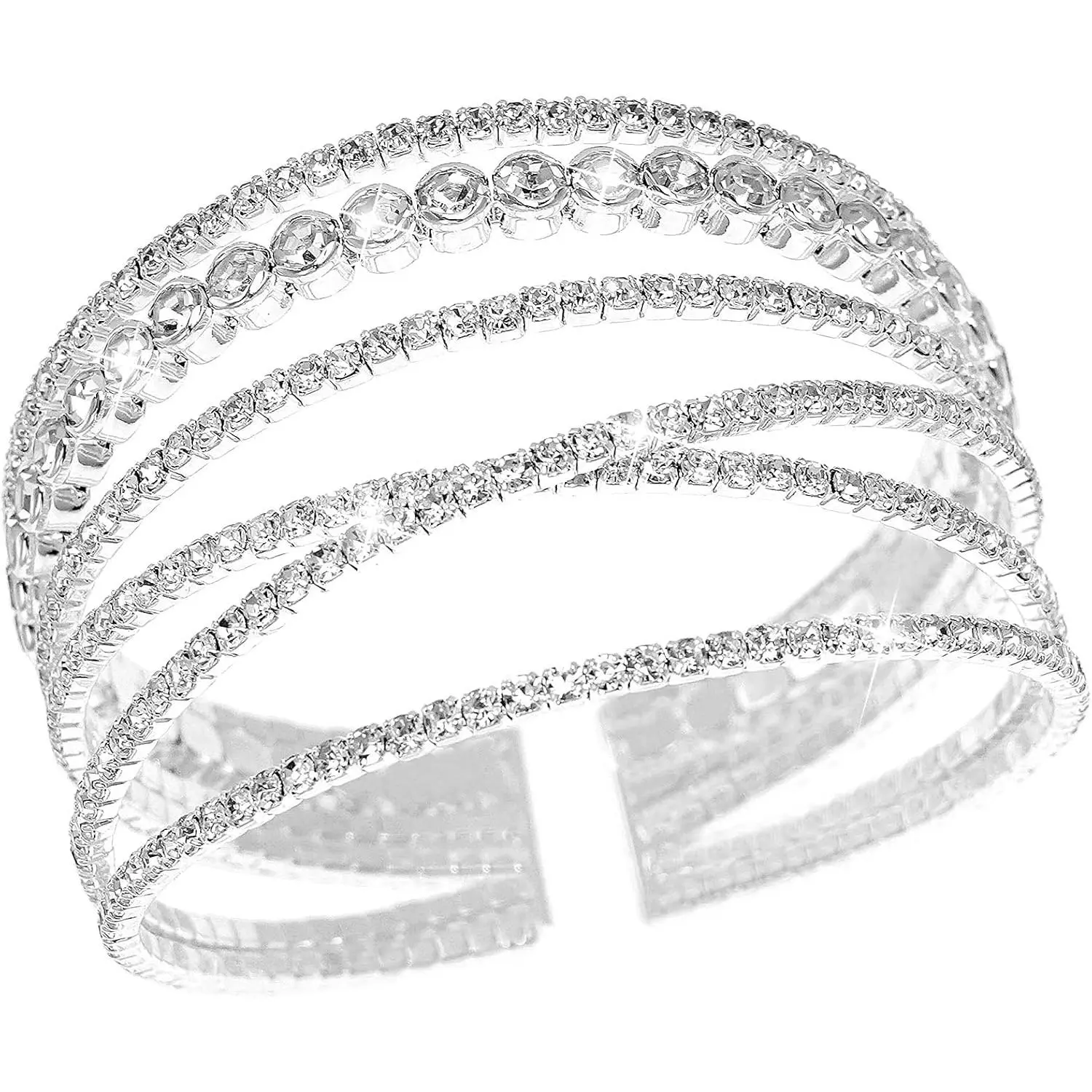 Rhinestone Bracelet for Women Silver Multilayer Cuff Bracelet Crystal Bridal Bracelets
