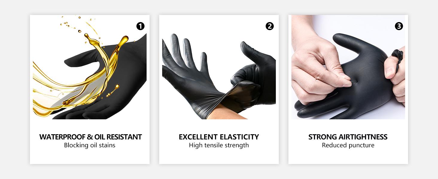 PROMEDIX P Heavy Duty Nitrile Gloves 6mil 100 Count Black Disposable Latex Free Powder Free Reusable Pet Hair Remover Gloves for Industrial Auto Repair Food Processing Gardening Salon - Cleaning