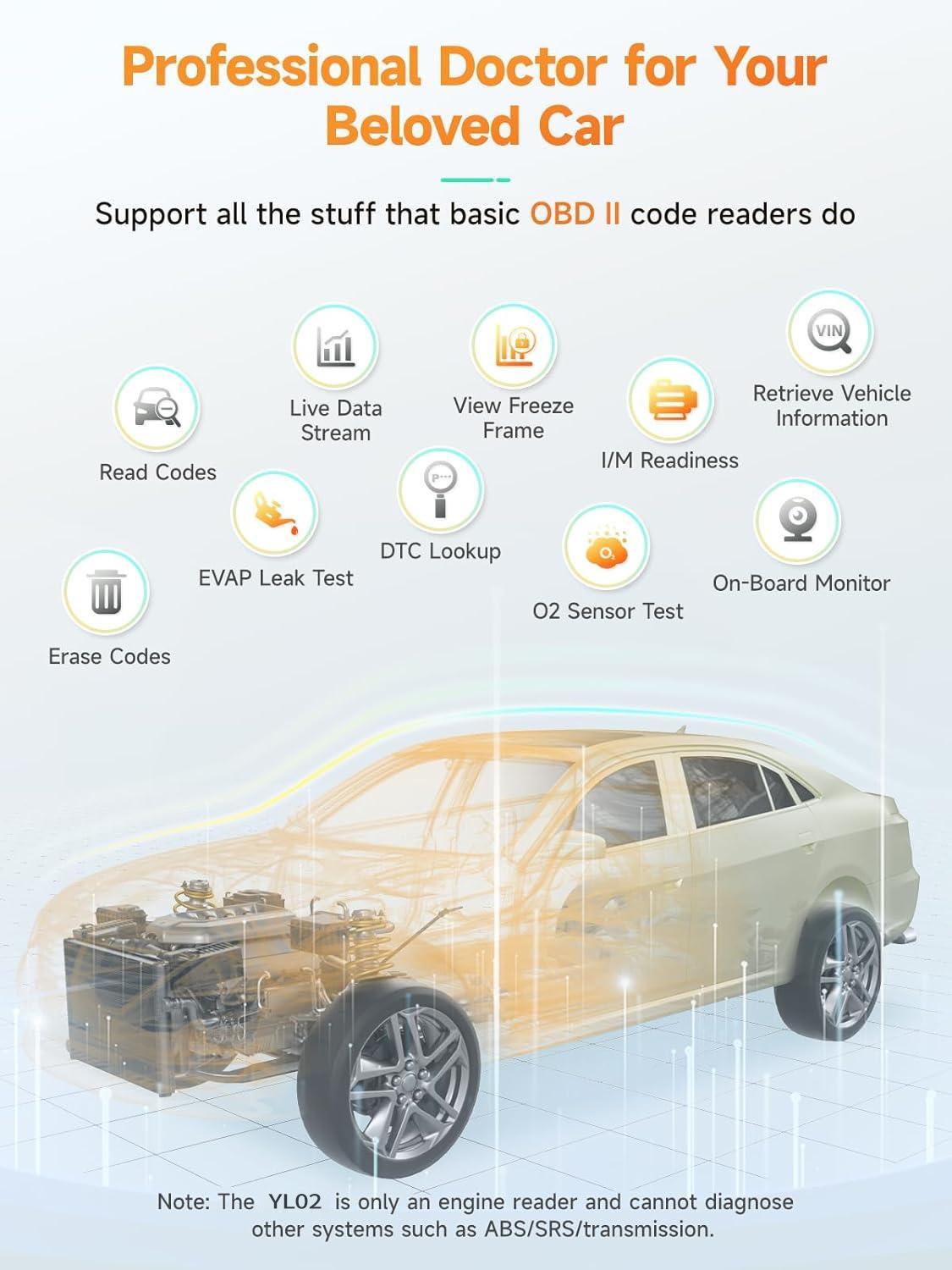 5000A Car Battery Jump Starter with OBD2 Scanner, 12V Portable Jumper Starter, Car Code Reader for Check Engine Light, OBDII Automotive Diagnostic Tool, Fault Code Scanner for Cars, SUVs, Motorcycles, All-in-One Vehicle Emergency Kit, Safe Quick Start & E