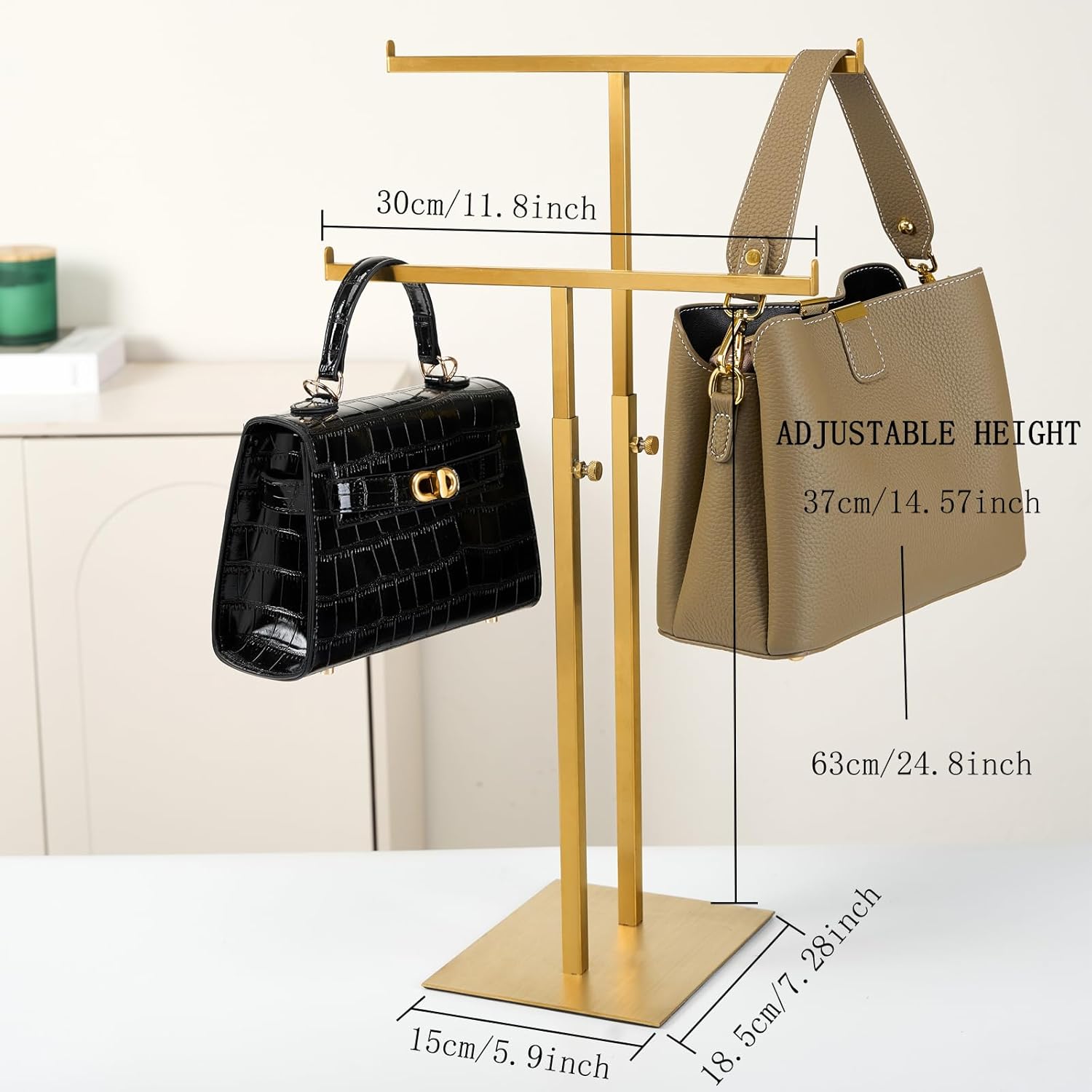 Purse Display Stand Towers, Double T-Shaped Tabletop Stainless Steel Hook Hanging Adjustable Height Handbag Holder for Organizer Luxury Bags Necklaces Home Store Boutique Retail Closet Purse Display Stand Towers, Double T-Shaped Tabletop Stainless Steel Hook Hanging Adjustable Height Handbag Holder for Organizer Luxury Bags Necklaces Home Store Boutique Retail Closet
