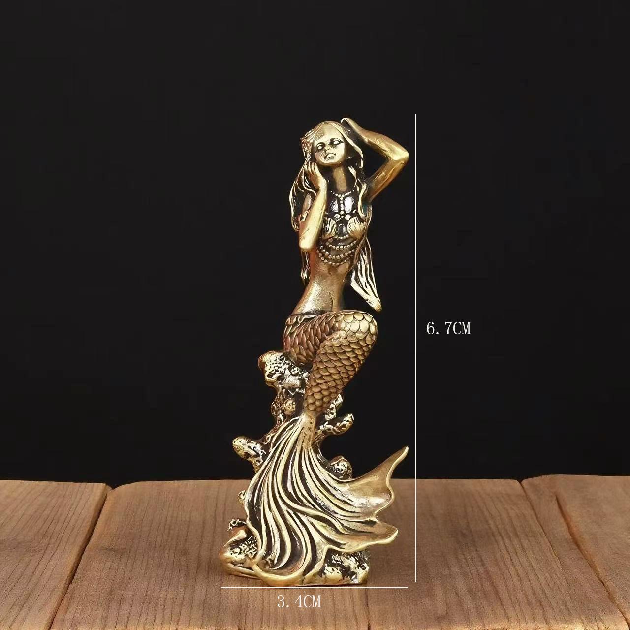 Brass Mermaid Statue Home Decor – Coastal Figurine, Handmade Ocean-Inspired Desk Sculpture, Luxury Living Room & Office Decoration, Aesthetic Gift for Women, Birthday, Housewarming, Nautical Home Accent Art