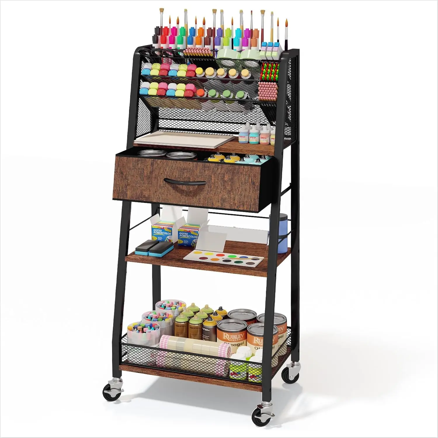 3 Tier Rolling Cart - Metal Utility Cart with Storage Drawer and Wheels, Versatile Art & Craft Organizer for , Office, or Studio - Ideal for Storing Brushes, Paints, and Supplies