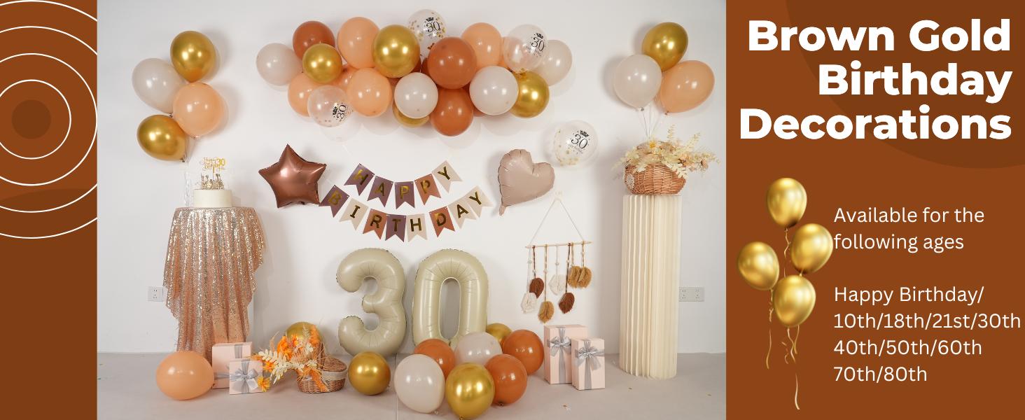 50th Birthday Decorations for Women Men,50th Birthday Balloons Brown Gold Sand White Number 50 Balloons Happy Birthday Banner with Cake Toppers for 50th Party Decorations