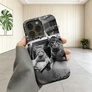 Cats In Gangster Style With Gun And Hat, Phone Case For Iphone17 16 15 14 13 12 11 Pro Max Plus, Dual Layer Film Glossy Finish, Protective And Stylish, Urban Street Art, Phone Case