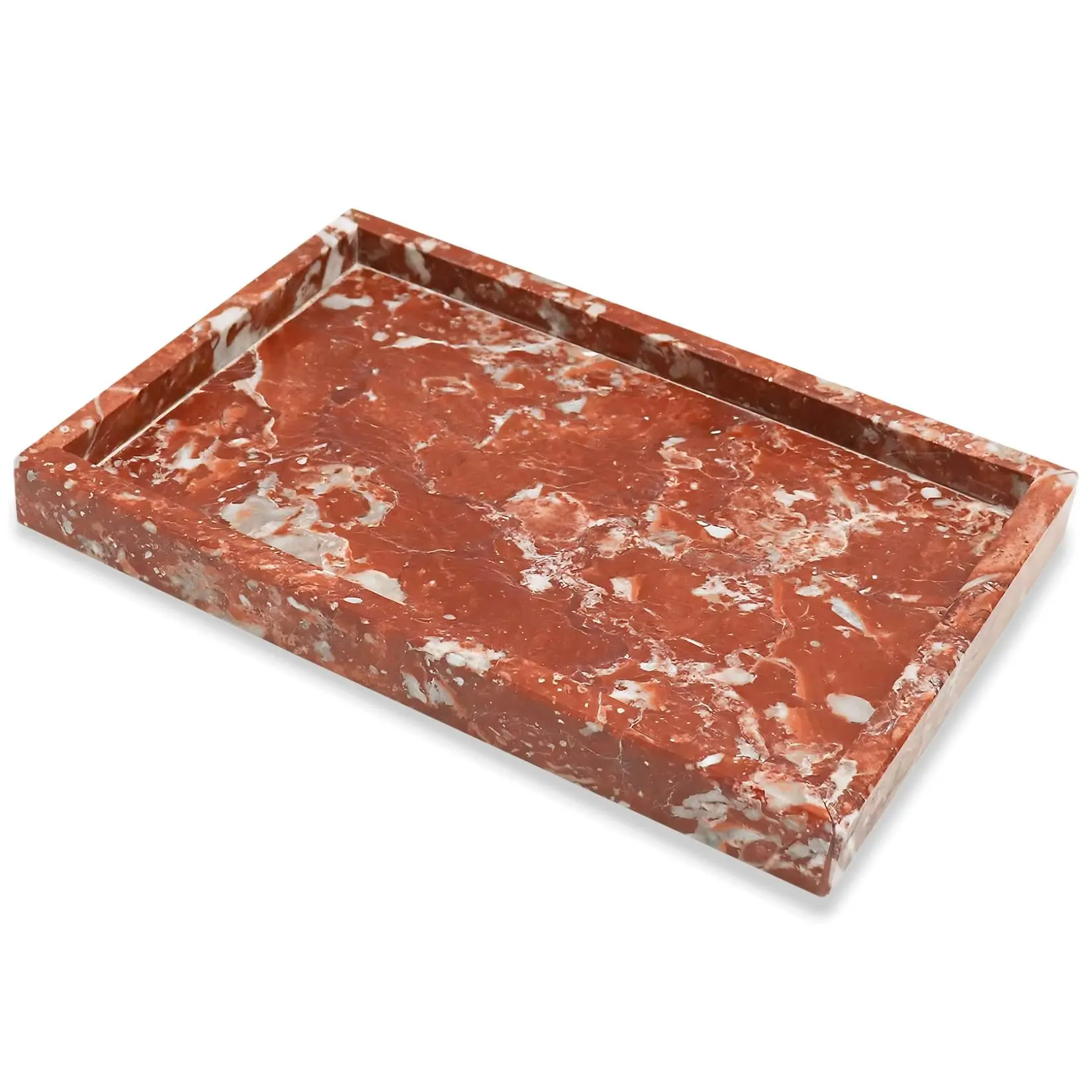 Natural Marble Jewelry Tray - Smooth Accessory Organizer, Non-Slip, Easy to Wipe Clean - Elegant Red Stone Vanity Tray for Bathroom, Dresser (Room Accessories)