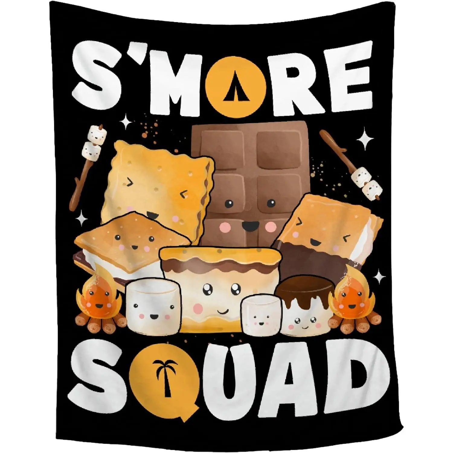 Cute S'Mores Marshmallow Cookie Blanket - Black Soft Plush Fuzzy Flannel Fleece Throw for Couch,  50"x40"