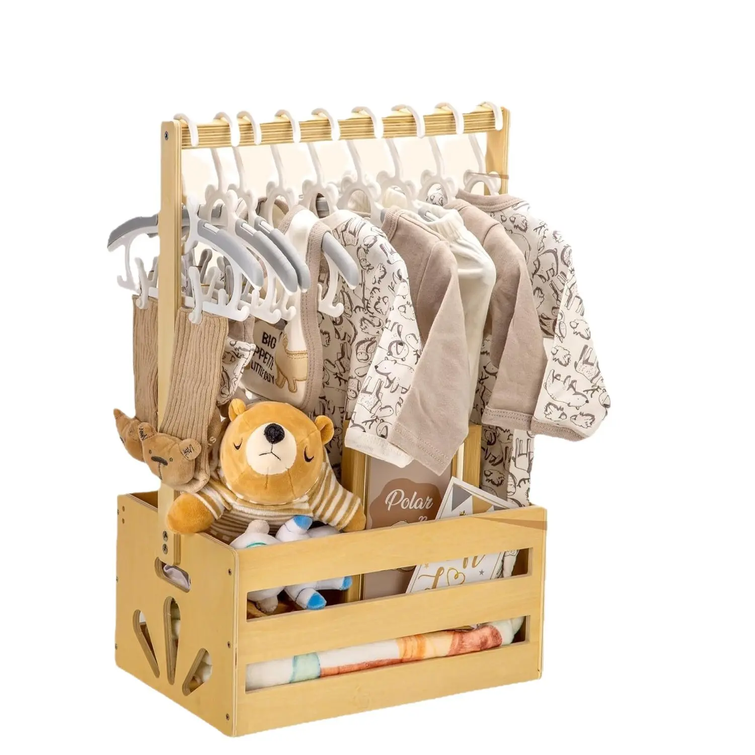 Vintage Wooden Open Storage Bucket with Handles, Newborn Gift Basket and Multifunctional Wood Organizer, Home Organization Basket and Playroom Kids' Room Organizer, Clothes Baskets, Bedroom Organizer