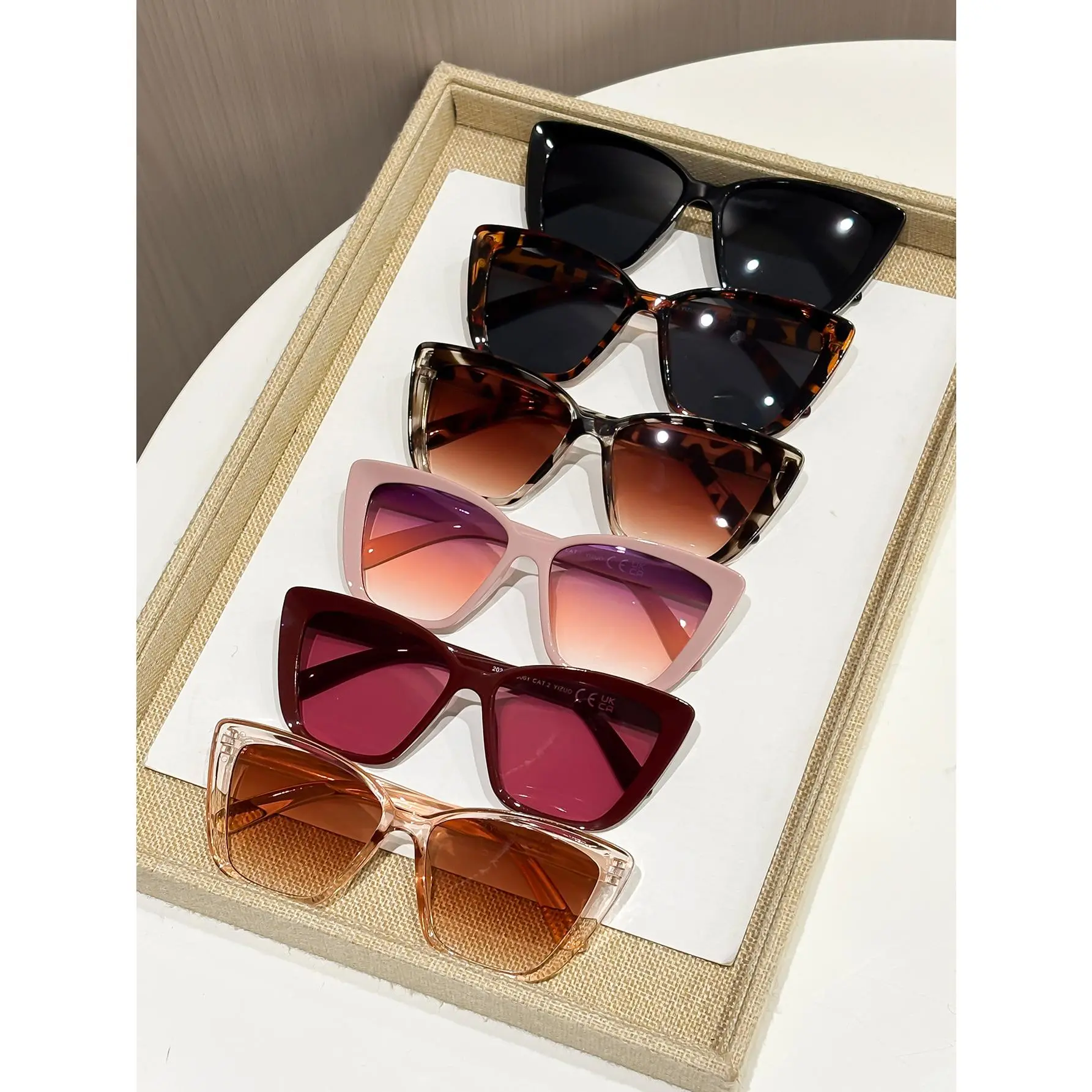XUH 6 Pack Oversized Cat Eye Square Sunglasses for Women, UV400 Anti-Glare Gradient Lenses Multi-Color Fashion Shades, Lightweight Trendy Eyewear for Summer Outfits Beach Vacation Daily Wear