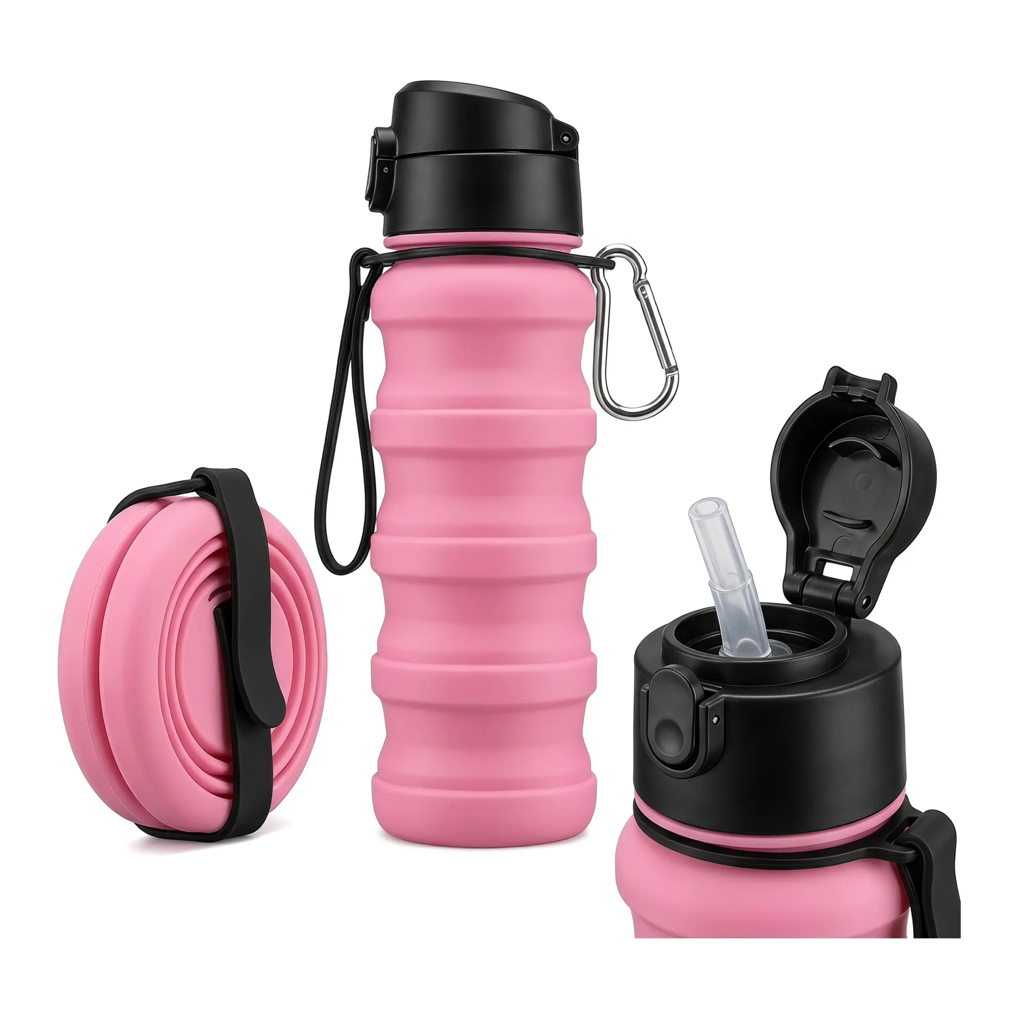 Foldable Silicone Water Bottle For Gym Travel 650ml 750ml Collapsible Cup With Straw Drop Resistant Outdoor Sports Portable