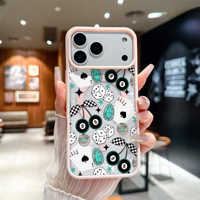 Western Bohemia No. 8 ball Cherry Playing cards Pattern Magnetic MagSafe Phone Case for iPhone 17 Air/16 Pro Max 15 Pro 14 13 12 11 Plus Shockproof Slim Protective Cover Casing