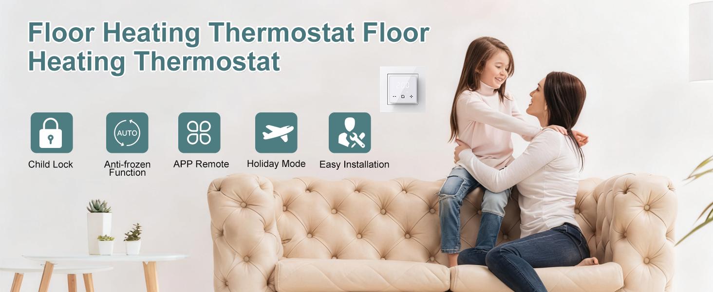 Programmable Thermostat, WiFi Thermostat for Radiant Heating with Touchscreen, 120V-240V Wide Voltage, Dual Sensing, Black