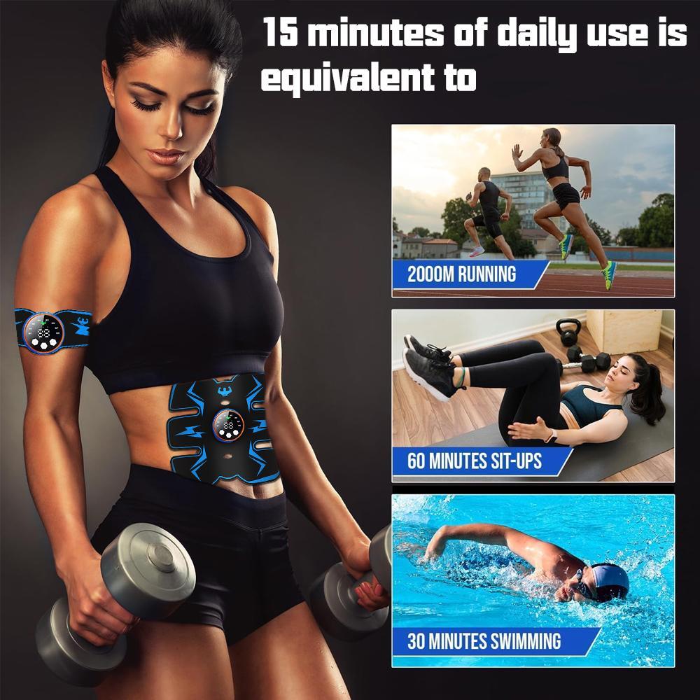 Rechargeable Abdominal Muscle Massager, 1 Count Abdominal Exerciser & 4 Counts Hand and Leg Exercise Patches & 3 Counts Host Controllers, Fitness Equipment for Home Gym, Healthcare