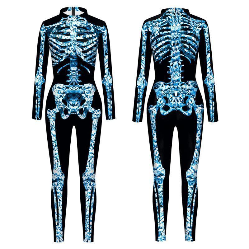 Blue Butterfly Cloak Skeleton Jumpsuit Halloween Cosplay Costume Witch Bodysuit Women Catsuit Funny Carnival Performance Outfit
