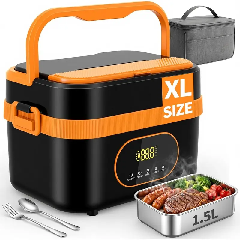 Cordless Electric Lunch Box for Adults, 18000mAh & 60W Fast Heating Food Warmer, 1.5L Leak-Proof Container, Adjustable Temp & Keep Warm for Office, Travel, Camping, Truck