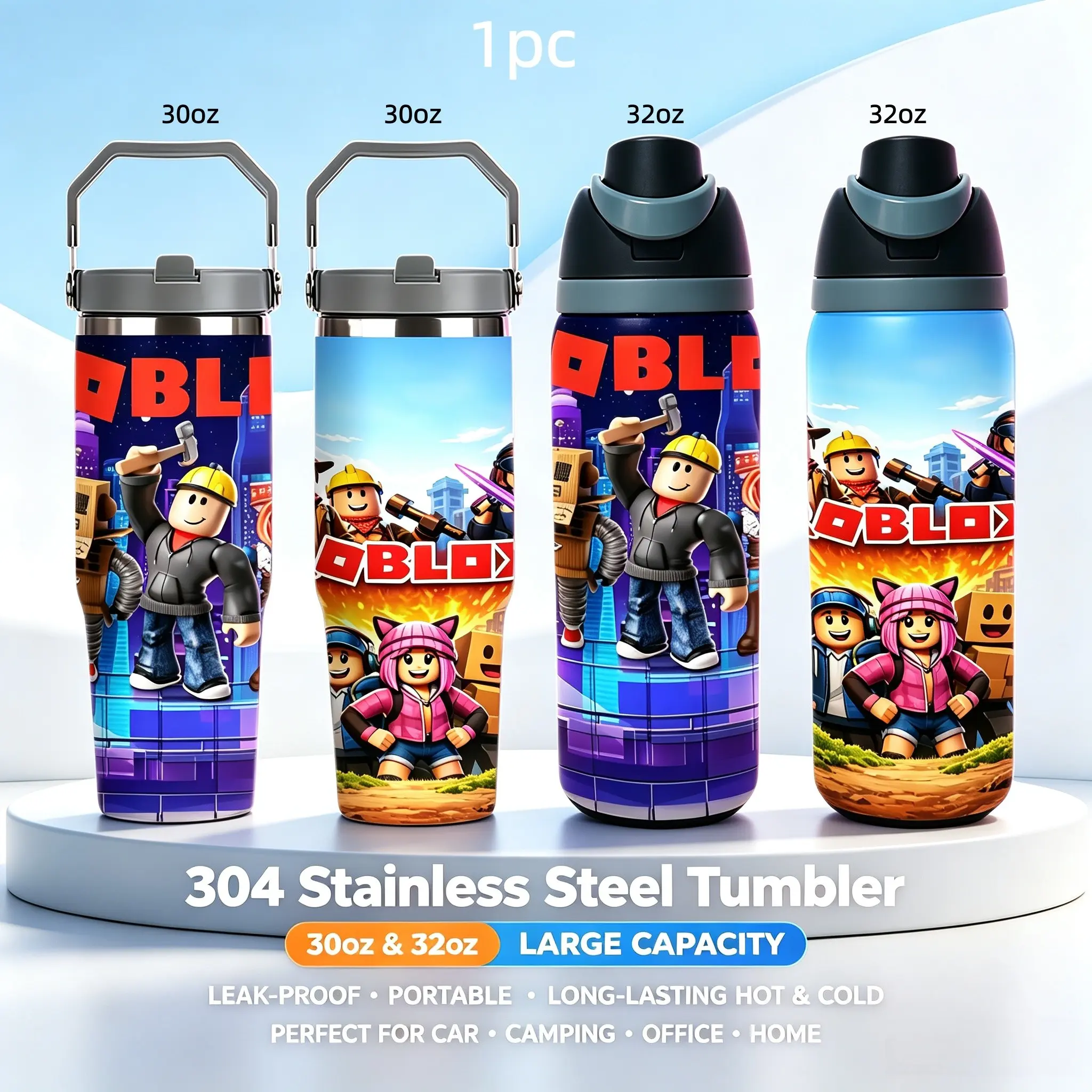 1pc Large Capacity 304 Stainless Steel Game Print Tumbler｜30oz &32oz, Leak‑Proof Portable Insulated Water Bottle for Travel Camping, Great Gift for Game Lovers