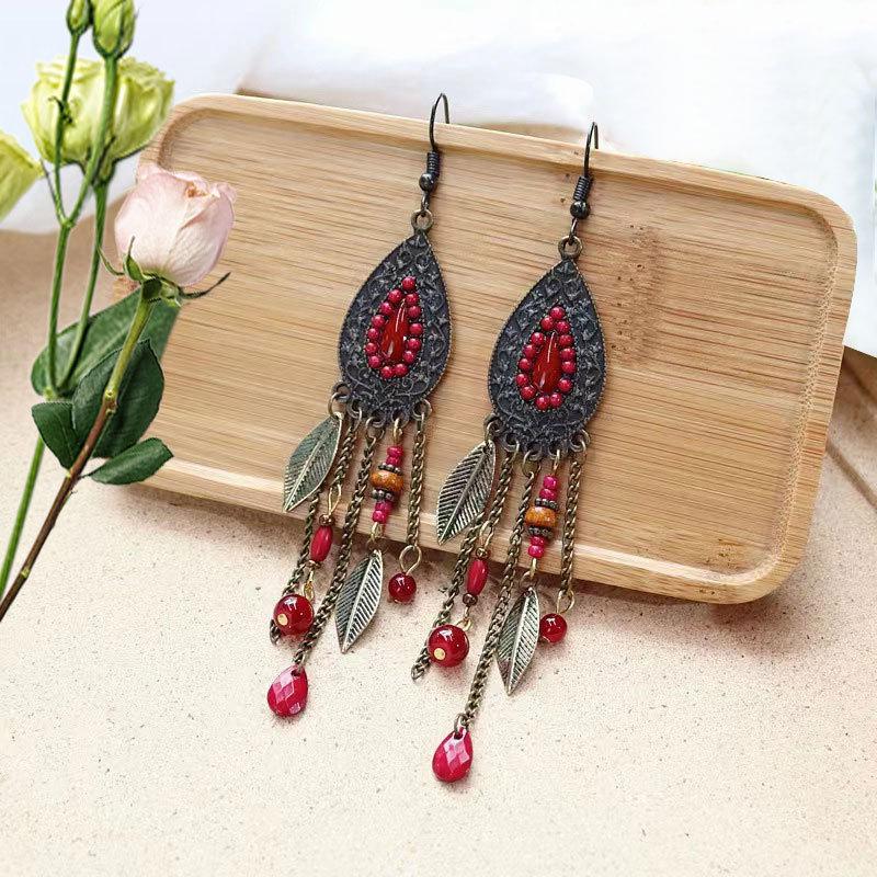 Bohemian Tribal Retro Ethnic Style Long Tassel Earrings for Women, Vacation & Travel Photography Jewelry