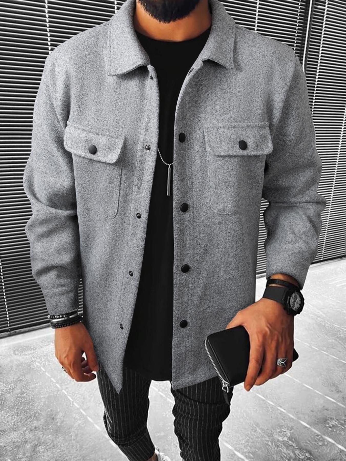Men's Button Front Pocket Classic Fitted Jacket, Casual Collared Long Sleeve Outerwear Coats for Fall & Winter, Men's Going Out Outfit for Daily Wear