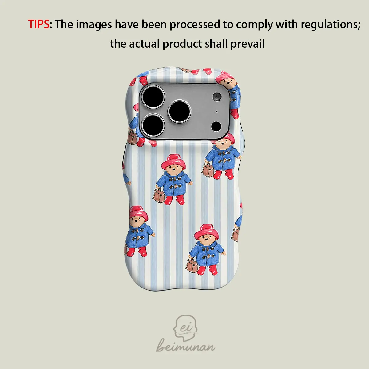 Paddington Bear blue coat and red hat patterned phone case, sturdy wave film 2-in-1 protective case, compatible with iPhone 17, 16, 15, 14, 13, 12, Pro, Max/Pro series. A simple and stylish protective case for holiday gifts.
