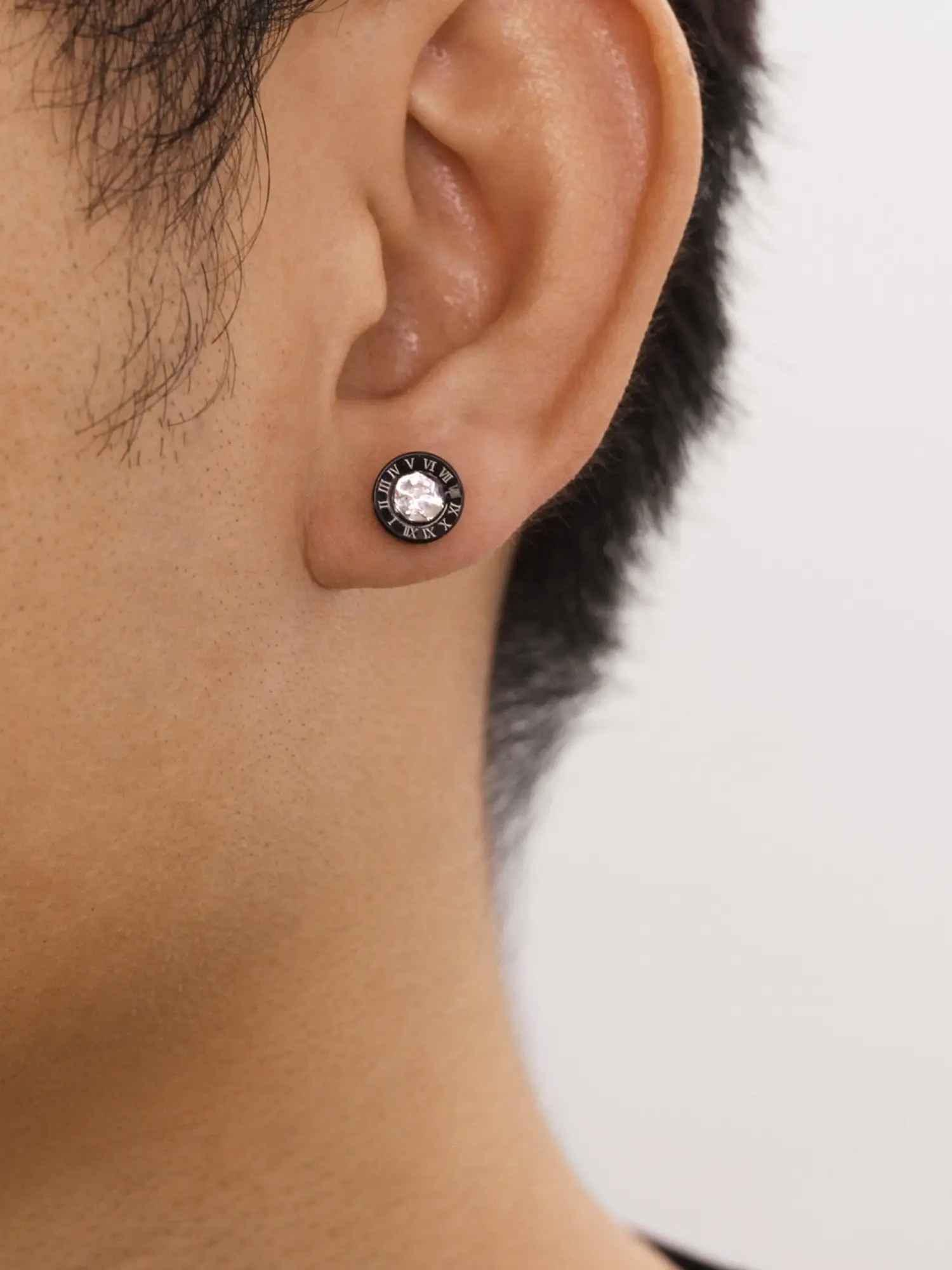 Fashion Roman Numeral Earrings, Titanium Steel Men's Studs, Unique Versatile Stainless Steel Dumbbell Trendy Male Ear Jewelry