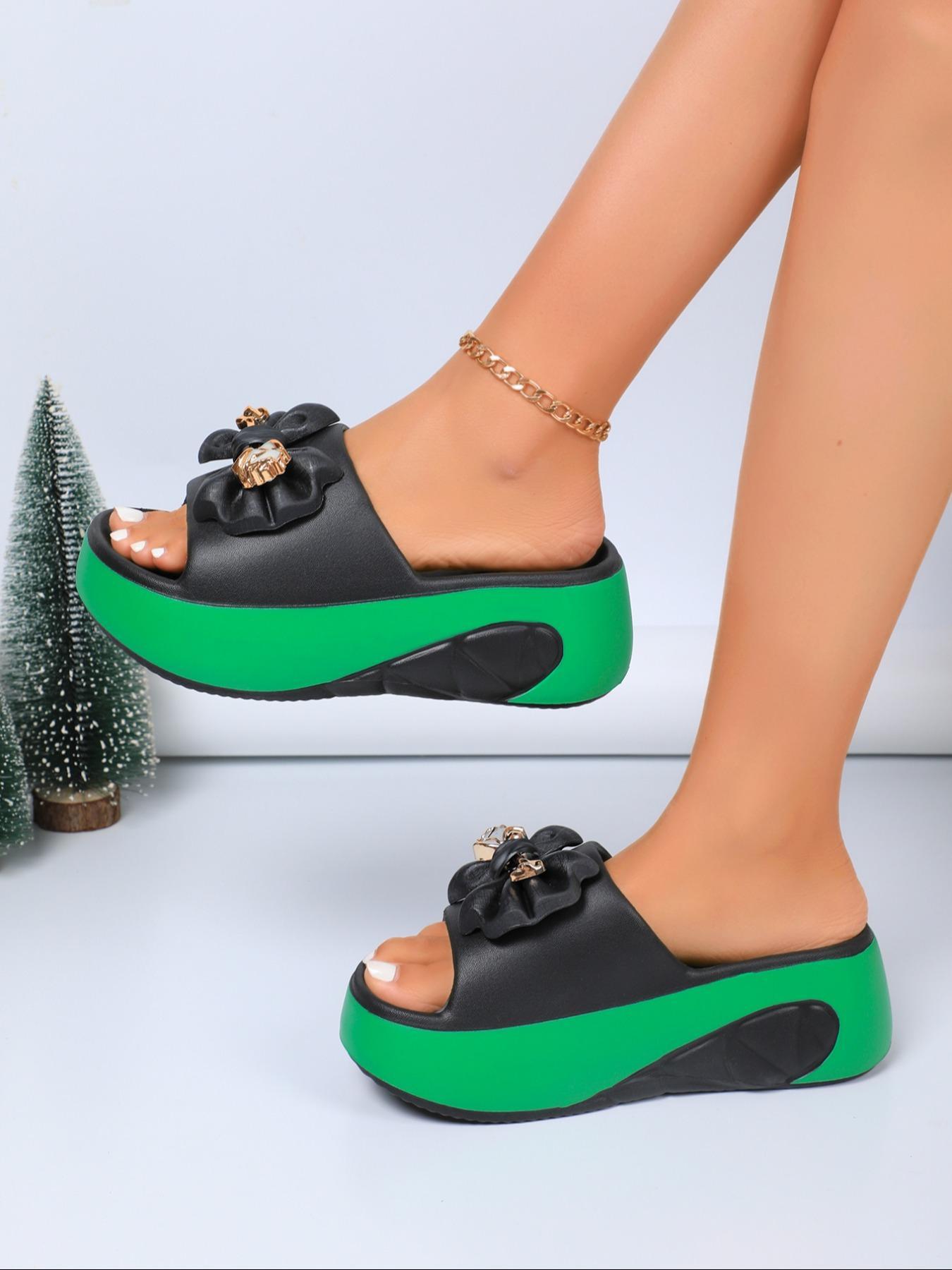 Women's Fashionable Bowknot Design Open Toe Slippers, Casual Comfortable Platform Slippers for Indoor Outdoor Wear, Non-slip Soft Slippers for Daily Wear, Slide Slippers