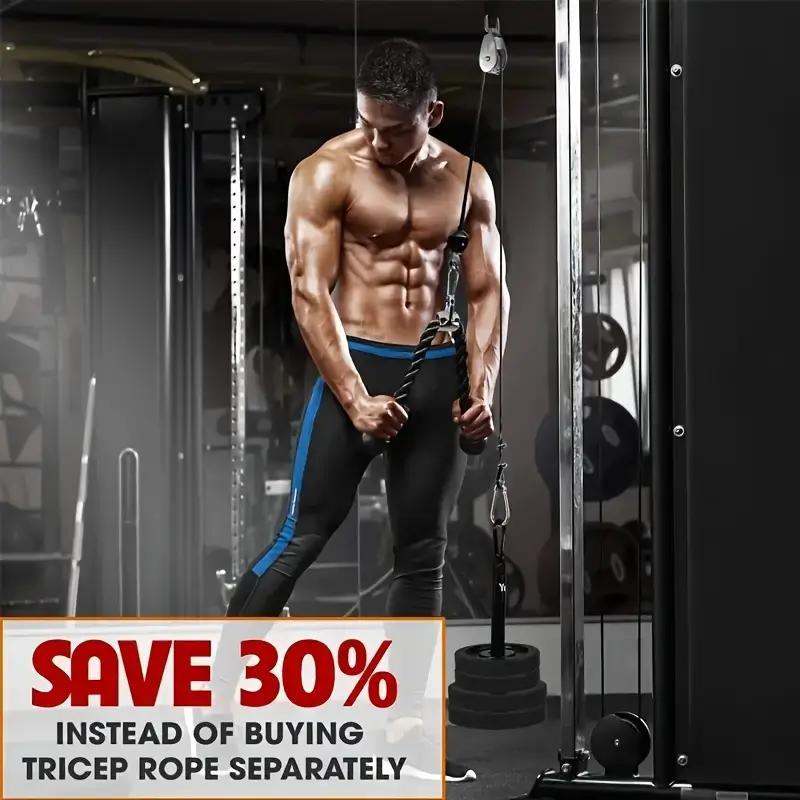 Triceps Rope Machine Attachment, Non-Slip Nylon Rope, Ergonomic Handle, Metal Ring, Home Fitness Accessories