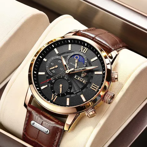 Men's Business Fashion Round Dial Analog Quartz Wrist Watch, Summer 2024 Casual Pu Leather Strap Watch, Perfect Gift for Men, with Box #GLOBAL PICKS