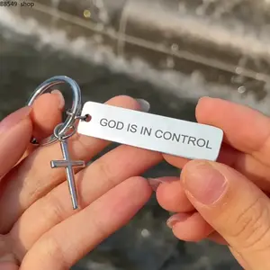 GOD IS IN CONTROL Inspire Keychain with Clear Message and Cross Charm for Everyday Use - Meaningful Accessory for Faith and Inspiration