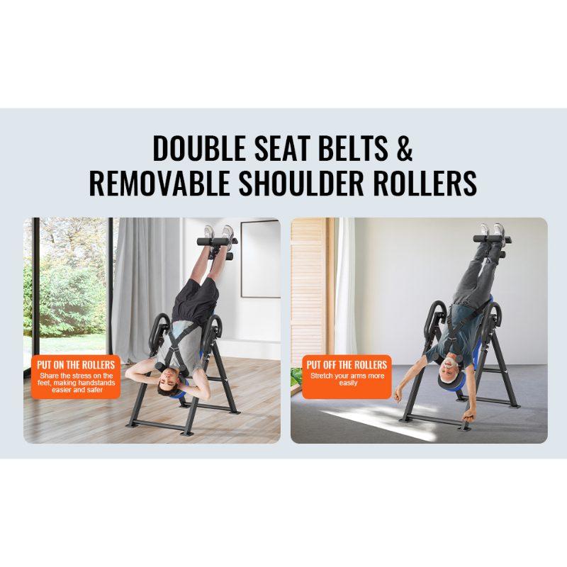 SummerWinsHeavy Duty Inversion Table, 300 lbs Capacity Back Stretching Decompression Machine, Strength Training Tool with Adjustable Height, Ankle Locks, Folding Frame, Multi-Point Fixation, Headrest, Adjustable Protective Belt, Blue/Black, Home Gym Macde