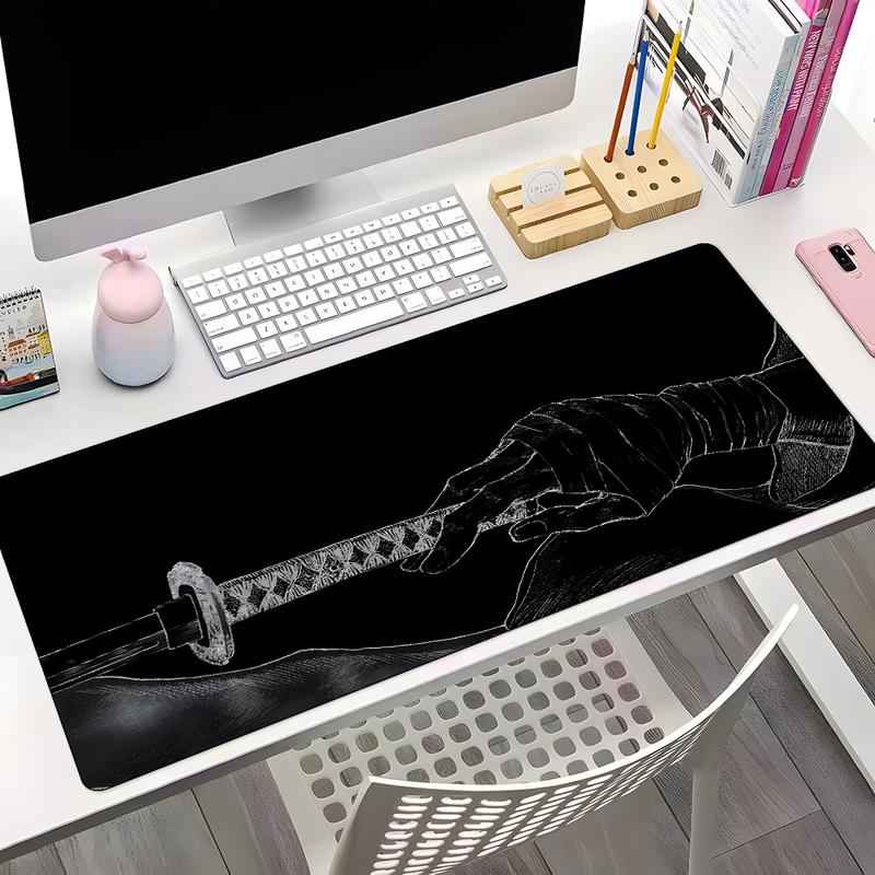 Anime Katana Pattern Mouse Pad, Large Game Mouse Pad, Aesthetic Desktop Decoration Protective Pad, Non-slip Rubber Pad for Laptop, Desktop Computer Games, Gaming Desk Accessory