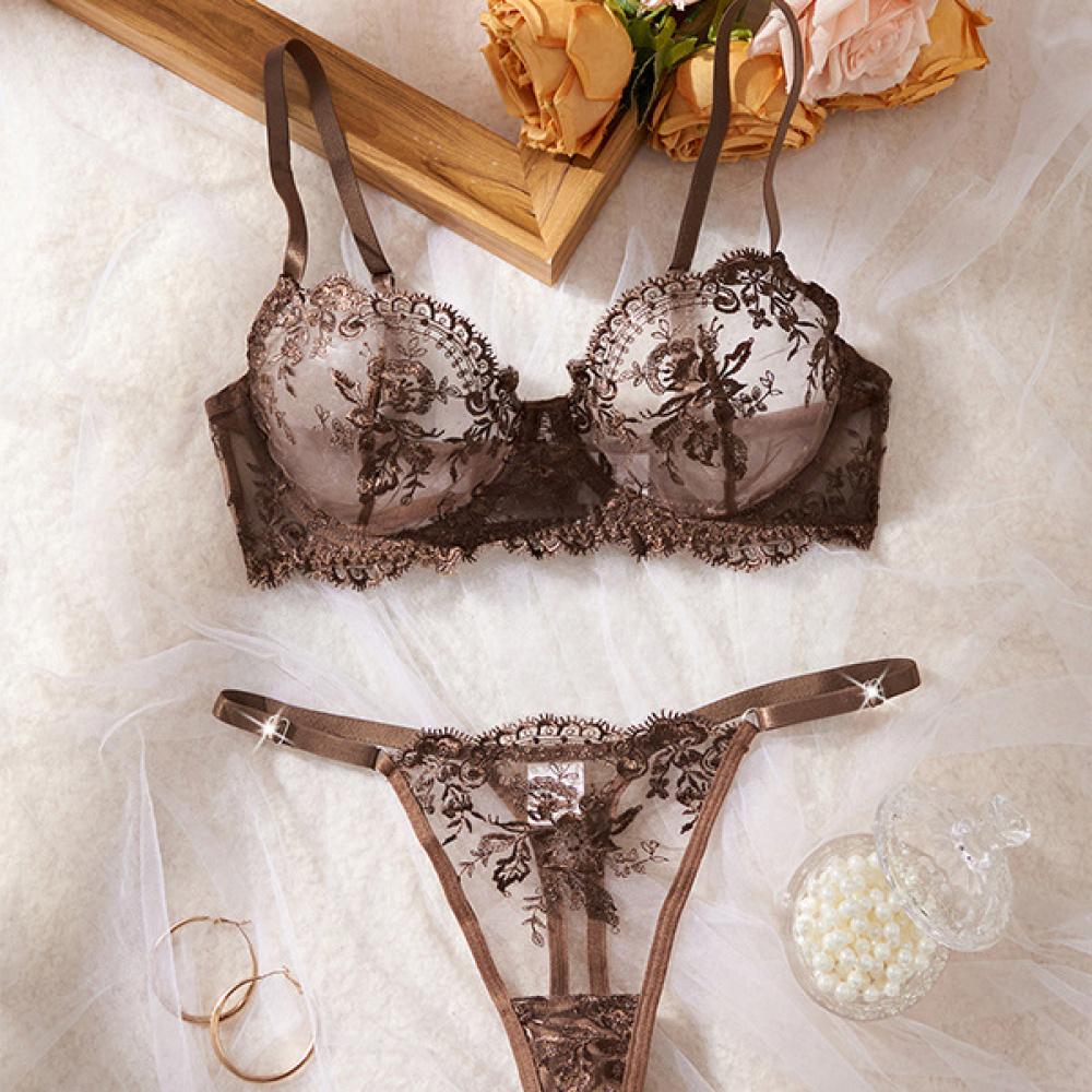 Polyester fiber mesh comfortable underwear set for women, simple and elegant, push-up adjustable bra set