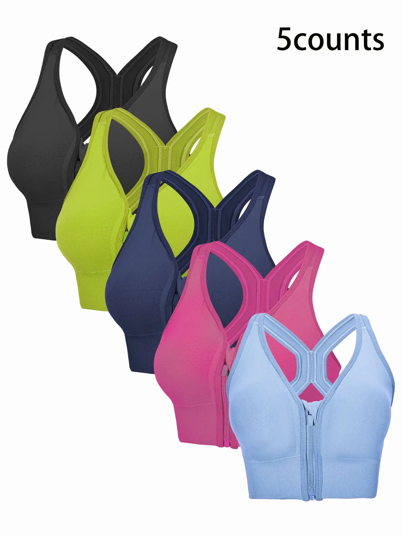 Women's Cross Back Gym Sports Bra, Deep V Design, Wire-Free, Medium Support, Front Zip, Sporty Fit, Ideal for Yoga and Fitness