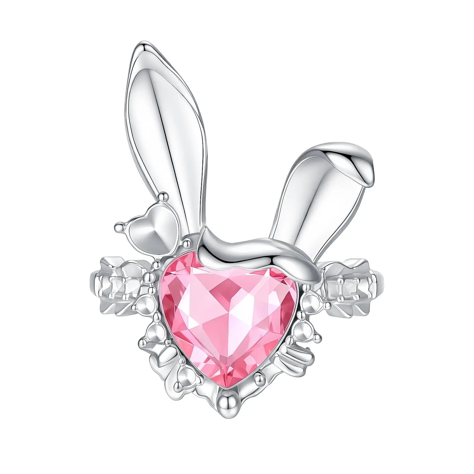 Cute Pink Rabbit Ring with Adjustable Opening and Synthetic Moissanite—Perfect as a Gift for Your Daughter, Wife, or Partner for Special Occasions