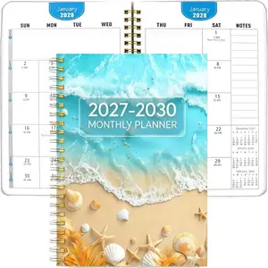 2027-2030 Monthly Planner, Ocean Sunset Beach Seashell Design, 4-Year Spiral Bound Schedule Book, A5 Size, Ideal for Women