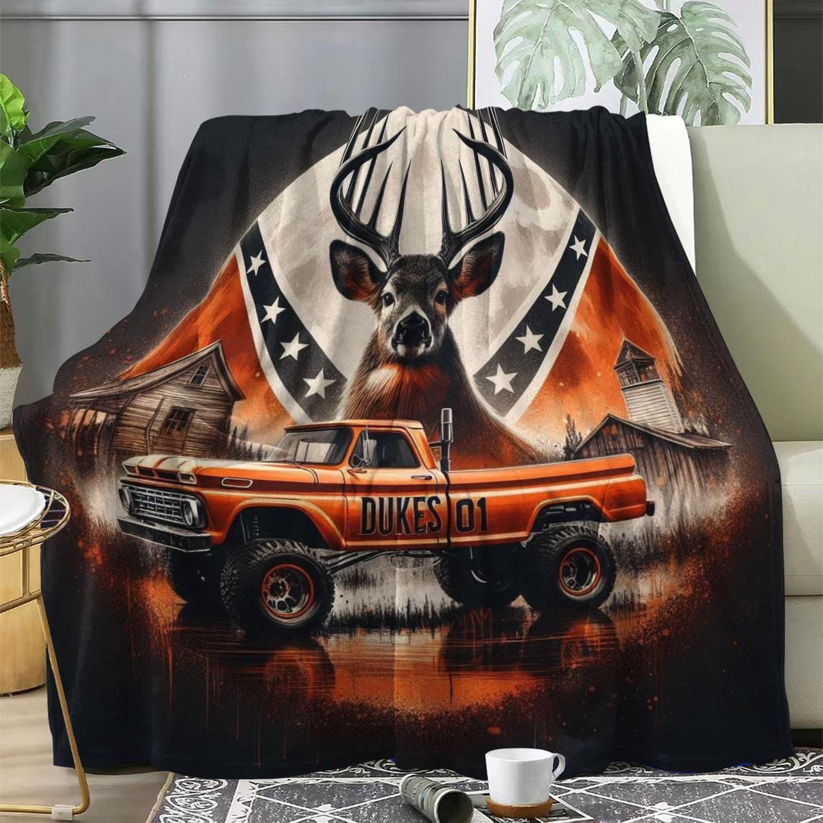 Truck & Deer Pattern Blanket, 1 Count Soft Warm Throw Blanket, Air-conditioned Room Blanket, Warm Nap Blanket for Home & Office