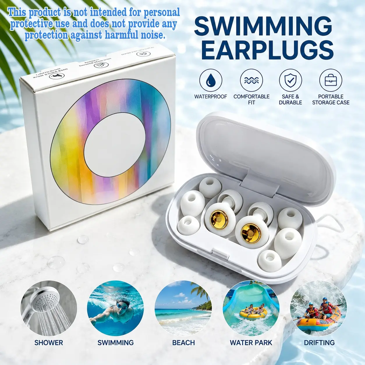 Swimming Earplugs, Reusable Soft Silicone, Fashionable Accessory with Storage Box, Replaceable Caps, Ideal for Water Activities, Swimming Accessories