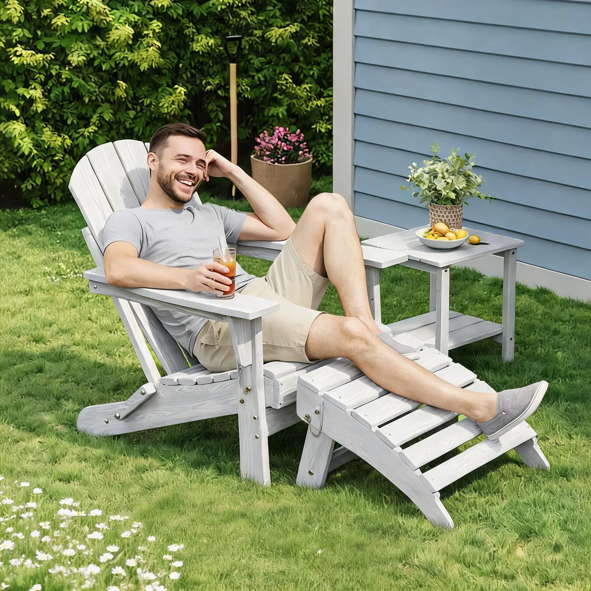 Summervibes Flash Sale Home Items Folding HDPE Adirondack Ottoman Footrest, All Weather Fade Crack Resistant, Collapsible Space Saving, Low Maintenance Easy Clean, Single & 2 Pack Optional Outdoor Foot Stool for Patio Deck Pool Backyard Porch Lawn