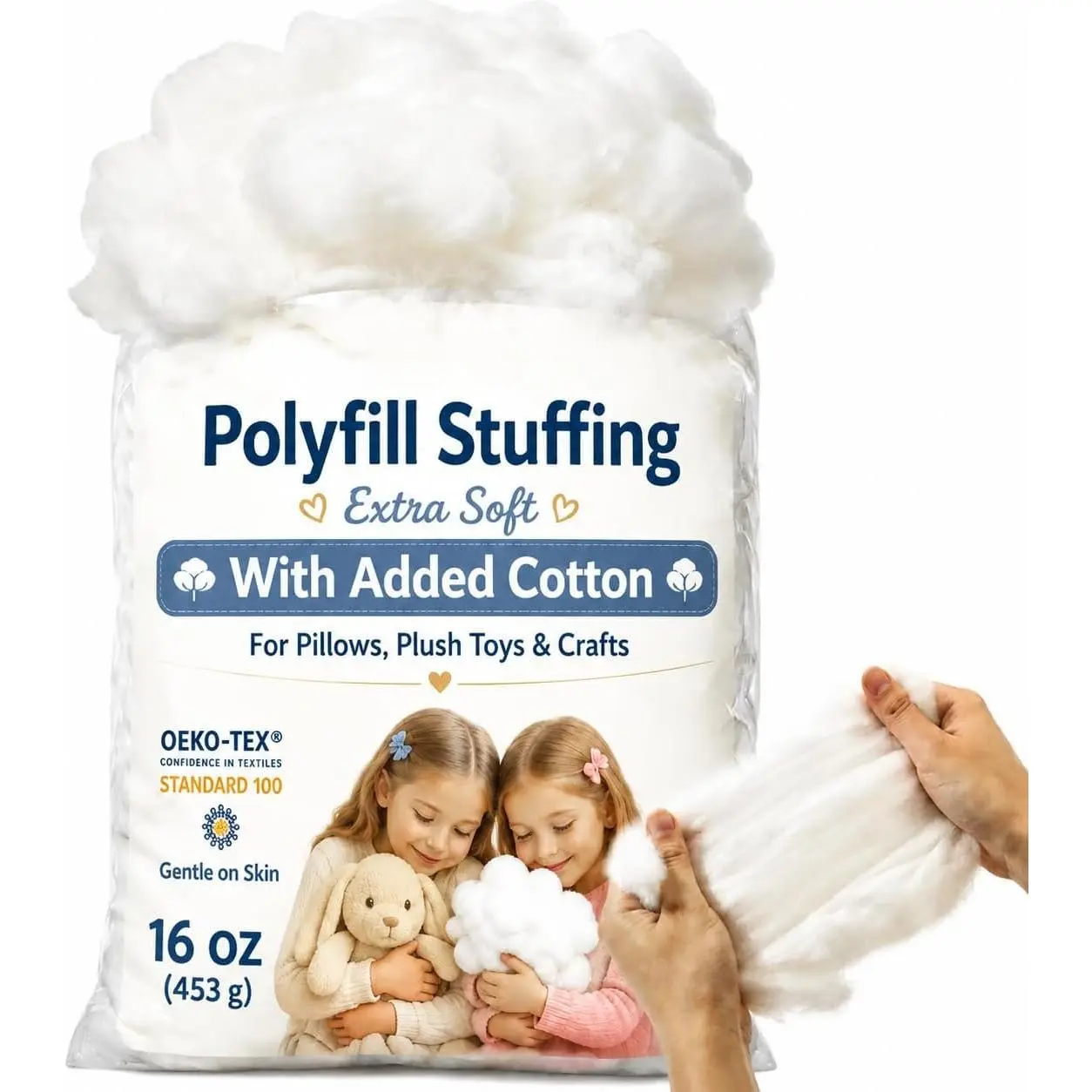 Added  Polyfill Stuffing, 16oz/453g Extra Soft Pillow Stuffing,  Fiber Fill for Cushions, Stuffed , Crochet Toys, Crafts & Cloud Decor