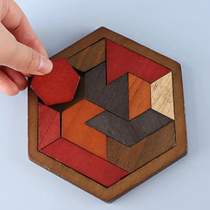 Wooden Hexagonal Tangram Puzzle, Educational Brain Teaser Toy, Portable Family Interactive Game, Perfect for Halloween, Christmas, Thanksgiving Gifts