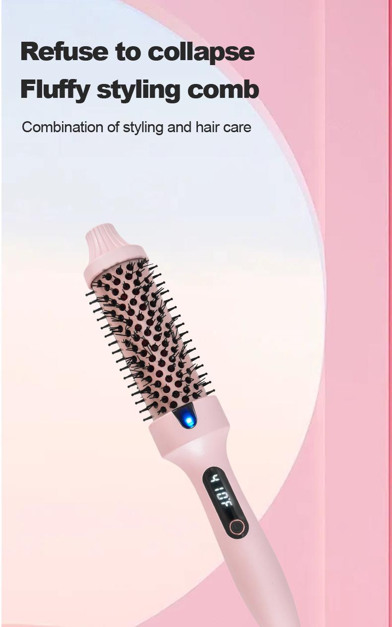 1.5inch Blowout Brush, Ionic Anti-Frizz Hair Curling Thermal Brush Curlingiron Hot Comb perfect for a quick style Fluffy Not damaging hair quality Rechargeable Heated Curler