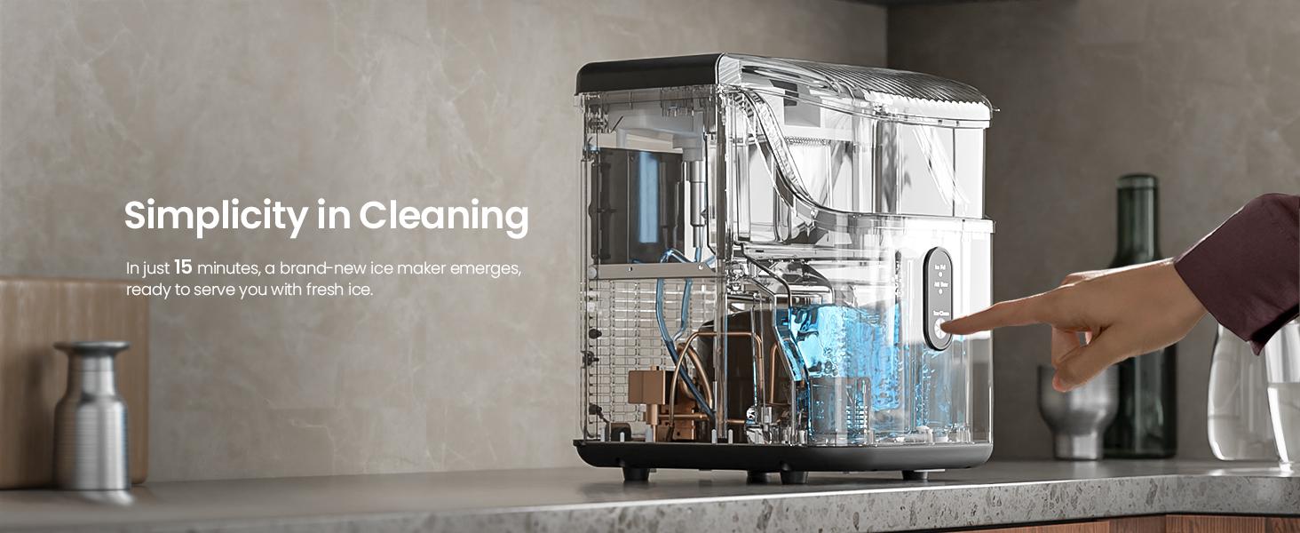 Kismile Nugget Ice Makers Countertop,Portable Ice Machine with Crushed Ice, 35lbs/Day,Self-Cleaning,One-Click Operation for Home Use