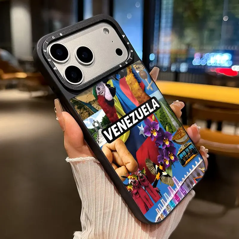 2-in-1 Hybrid Cover & Shockproof Casing for iPhone 17,16,15,14,13,12 Pro Max Plus - Venezuela Tapestry Pattern, Ultra-Transparent Glass-Like Rear, Anti-Drop, Full Body Scratch-Resistant, Silicone Shell Durable Protection Accessory