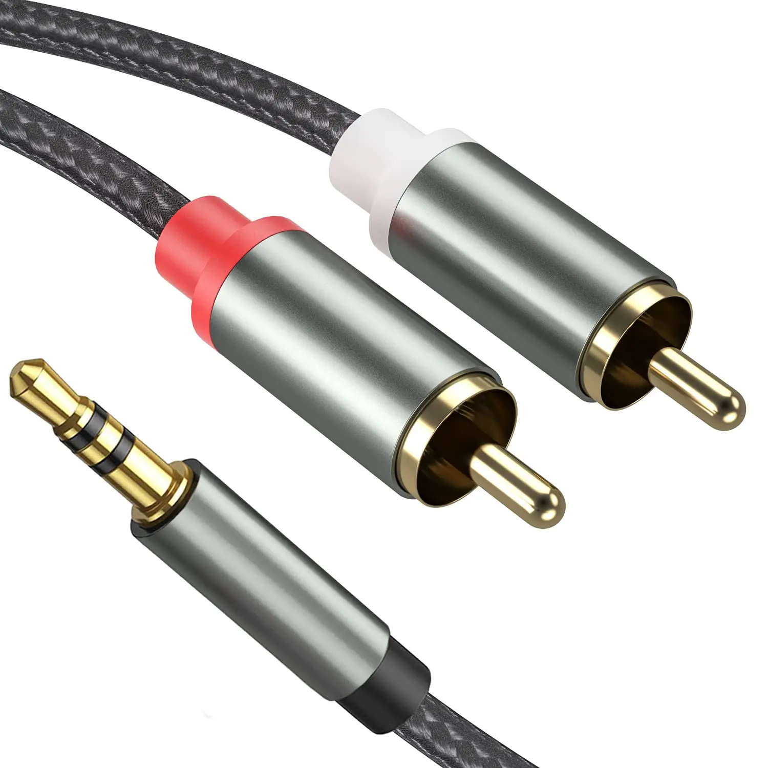 3.5mm to   - 3.3FT 2 in 1 Aux Audio Adapter with Nylon Braided Y Splitter - Compatible with , Smartphones, MP3 Players, Tablets, Speakers,  Theater